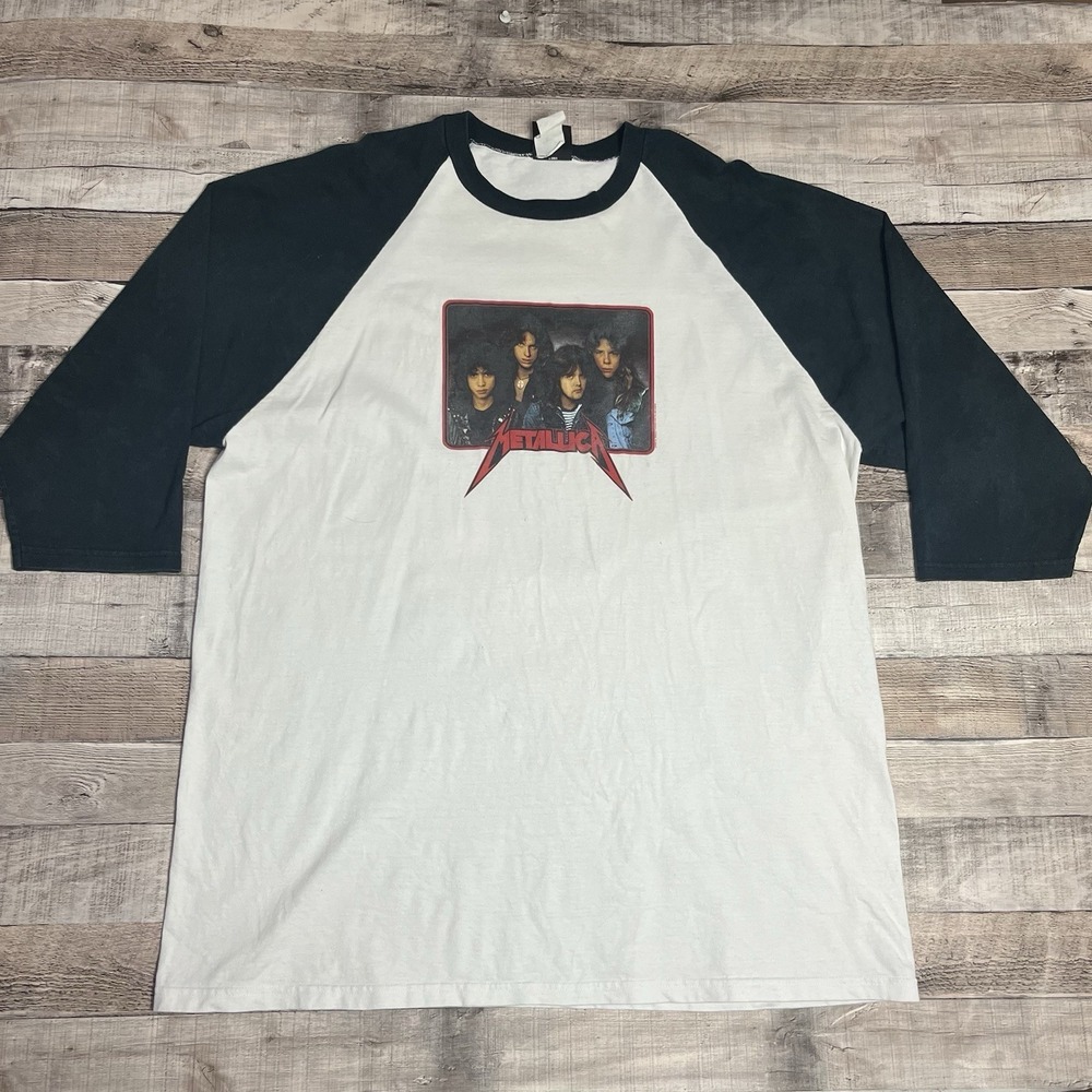 Metallica Shirt Size 2XL White Black Raglan Vintage Y2K 2003 Rock Band Tee